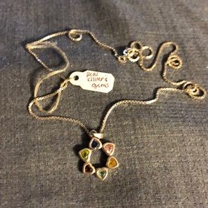 Real gems and silver star made of hearts necklace